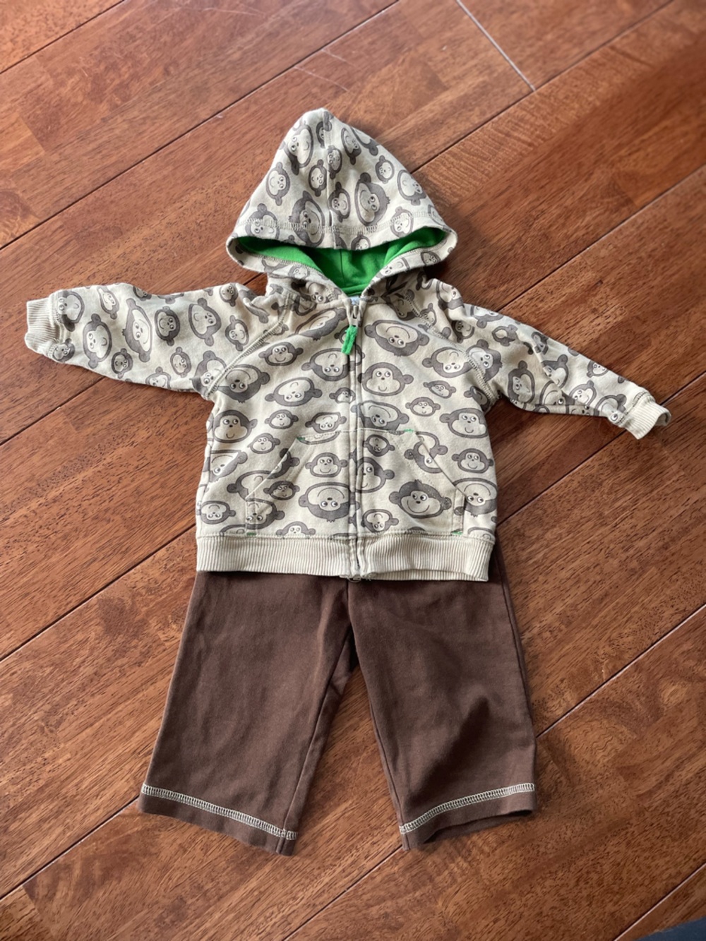 Carter's Tan Monkey Print Zip Hoodie with two pants